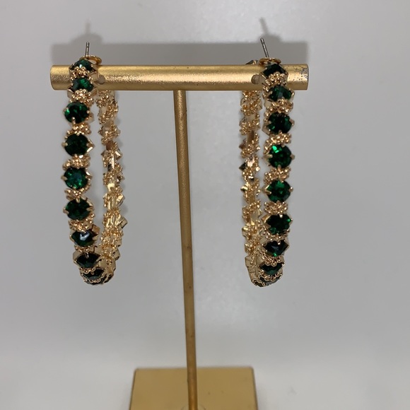 Emerald Green Rhinestone Hoops - Picture 3 of 4